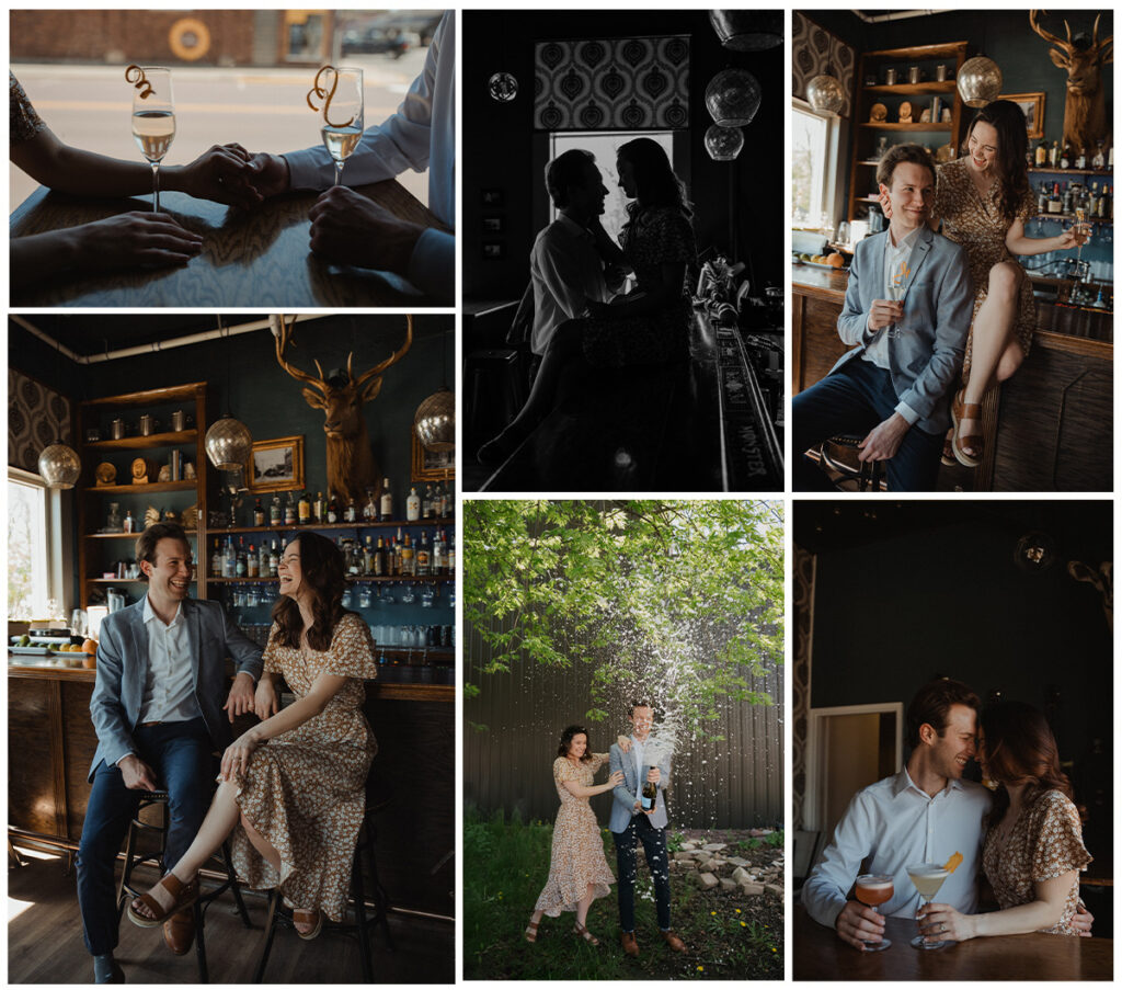 Cocktail bar engagement photos