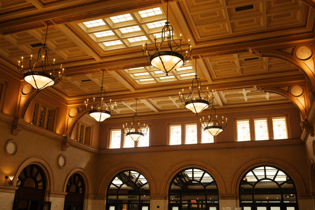 Chandeliers at this Depot Minneapolis Wedding