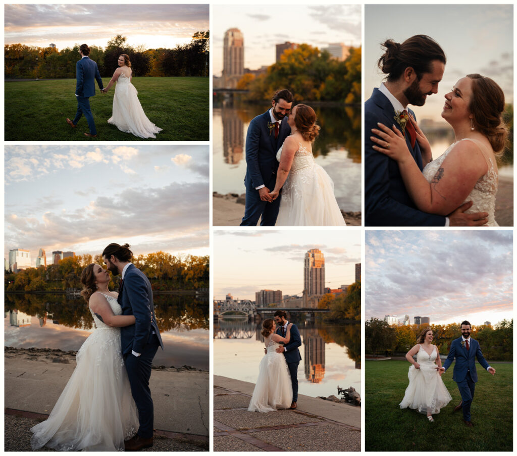 Wedding photos at Boom Island in Minneapolis, Minnesota