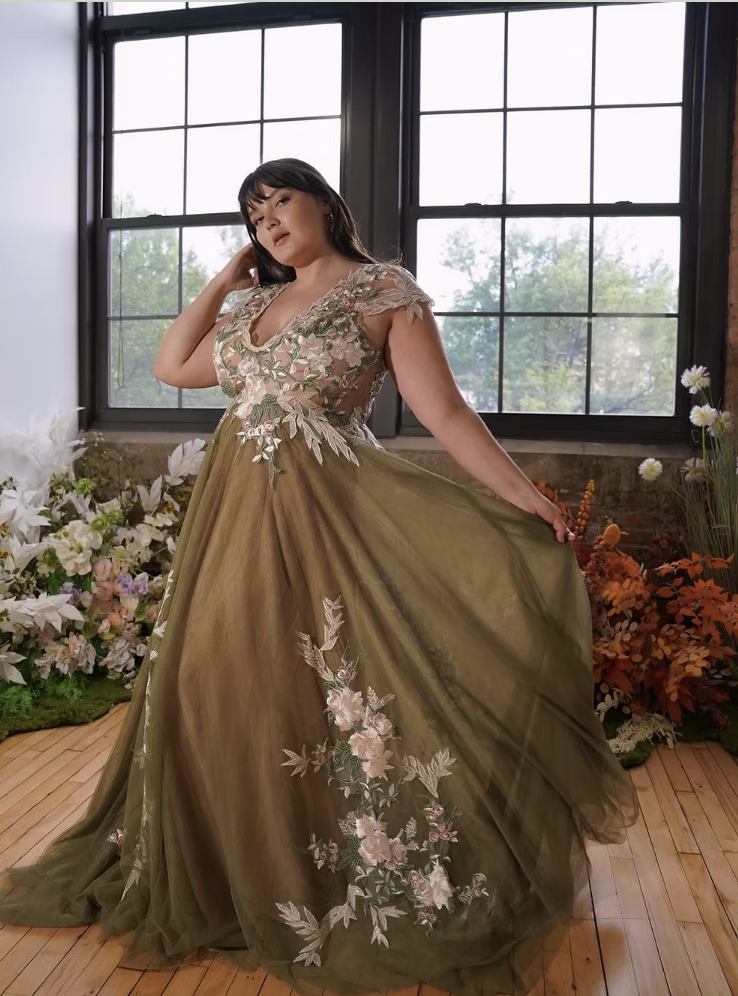 Non white wedding dress featuring Sage design from Flora and Lane