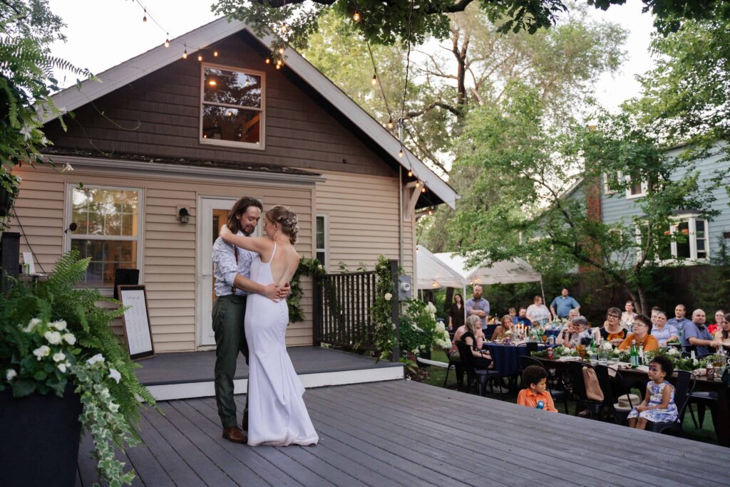 First dance during this backyard wedding in Saint Paul, Minnesota