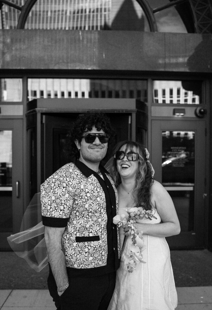Alternative elopement couple in their outfits at Minneapolis City Hall