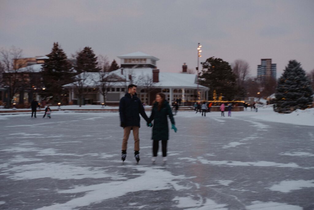 Winter ice skating engagement session in Minneapolis, Minnesota