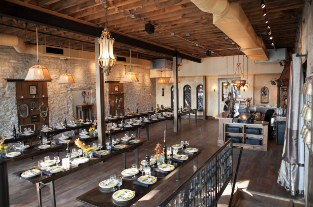 The River Room inside the Aster Cafe, a micro-wedding venue located in downtown Minneapolis, Minnesota