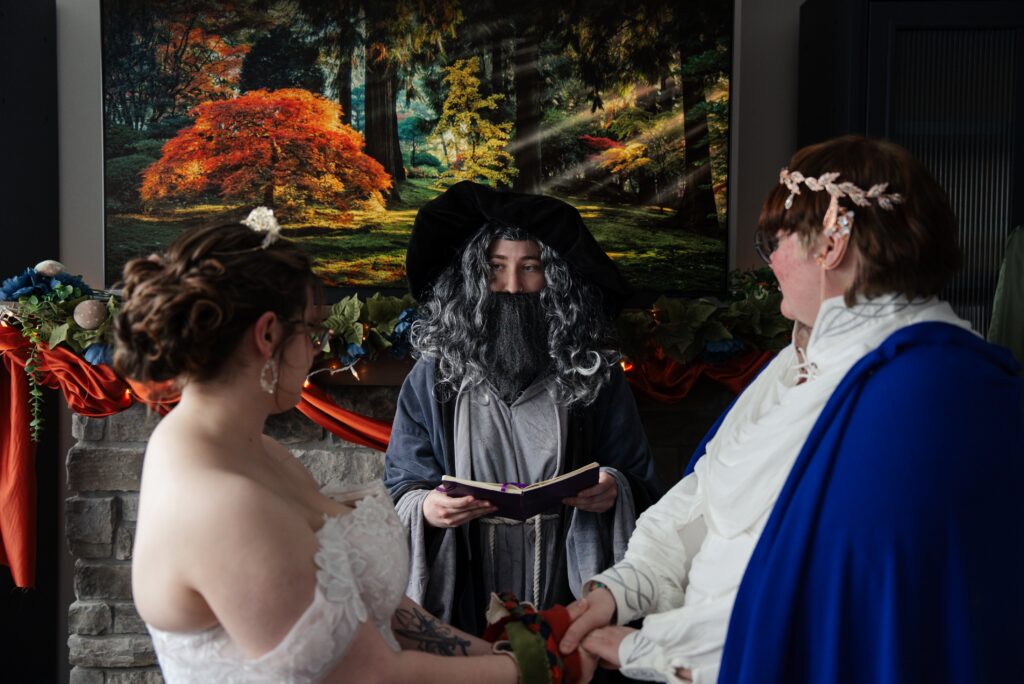 The officiant for this queer micro-wedding in Minnesota was dressed as Gandalf the Grey