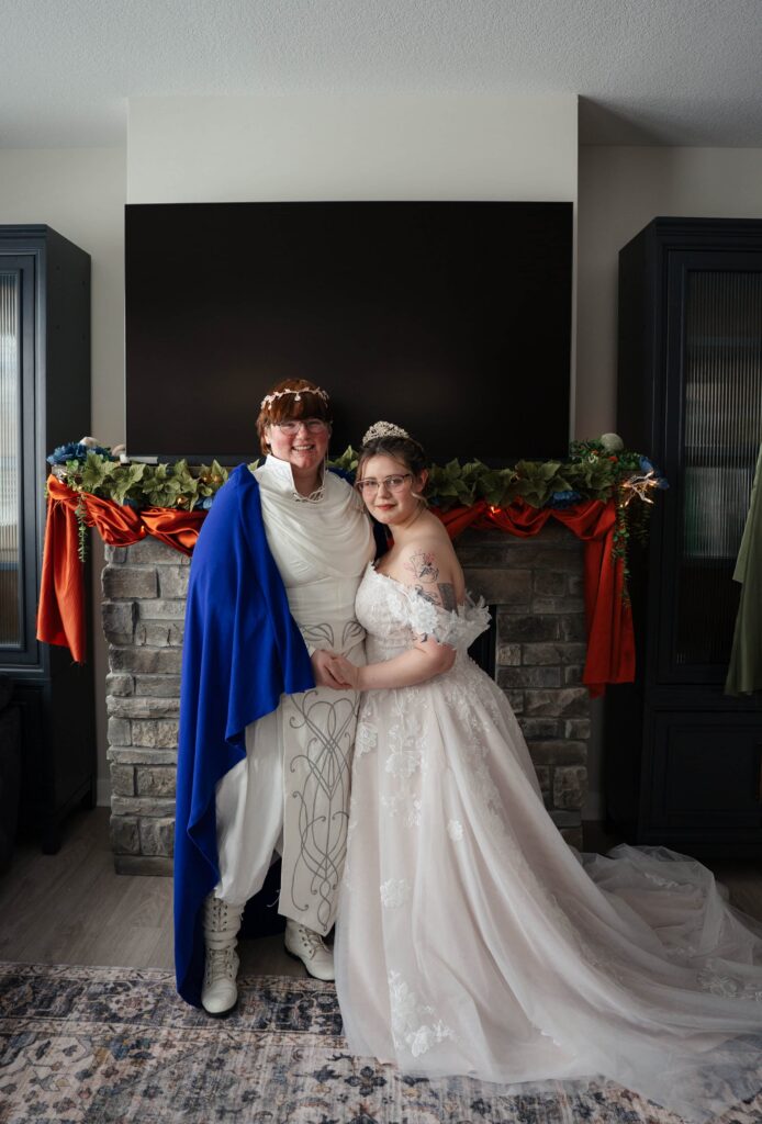 Aubrey and Charlie's formal wedding portrait from their queer micro-wedding in Minnesota